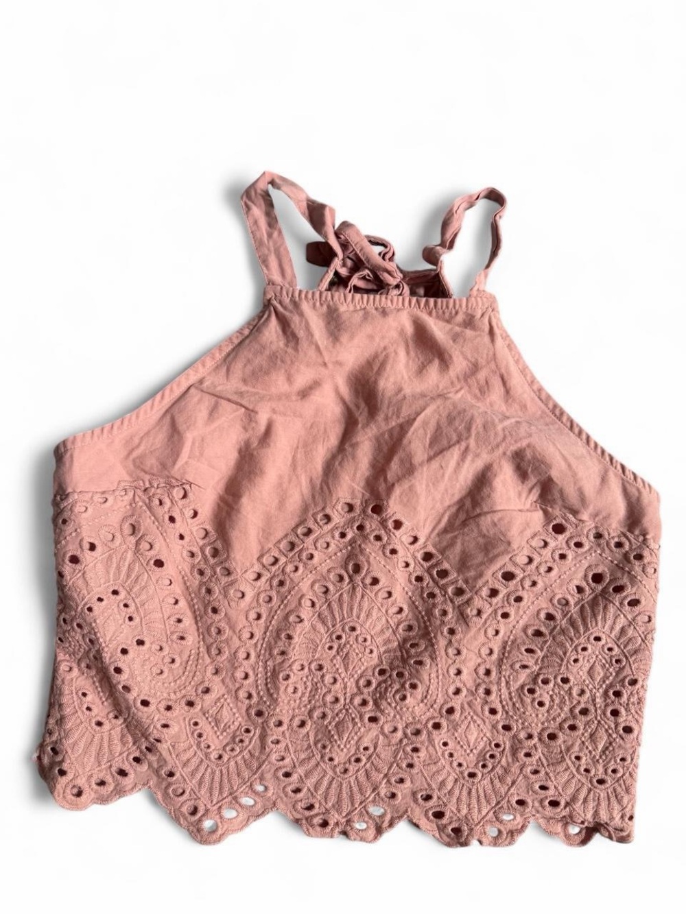 Abercrombie & Fitch Rose Pink Eyelet Halter Crop Top